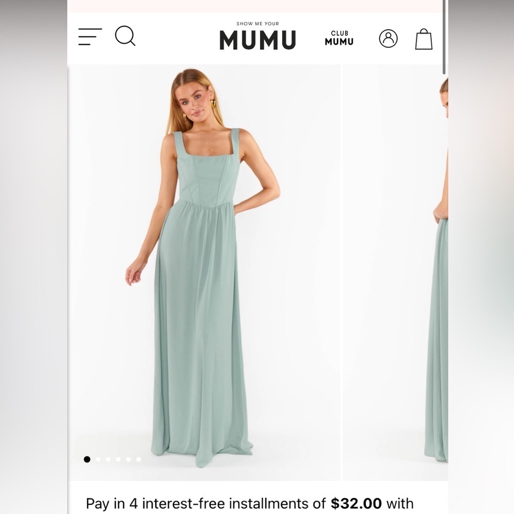 Show Me Your MuMu Square Neck Corset Nina Maxi Dress Silver Sage Crisp NEW